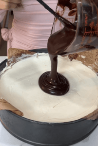 Inside look of the creamy Dubai Chocolate Cheesecake layers