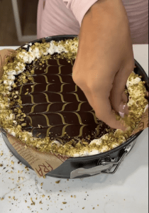Dubai Chocolate Cheesecake with pistachio knafeh crust
