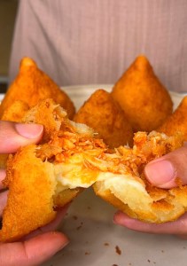 coxinha de morango, yuca balls, cassava croquettes, chicken croquettes, catupiry