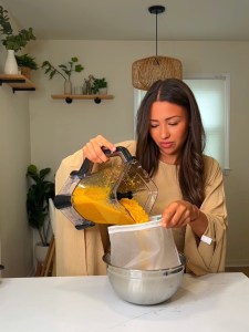 pineapple juice, juicing, wellness shots, healthy homemade juice, ginger turmeric juice, nut milk bag